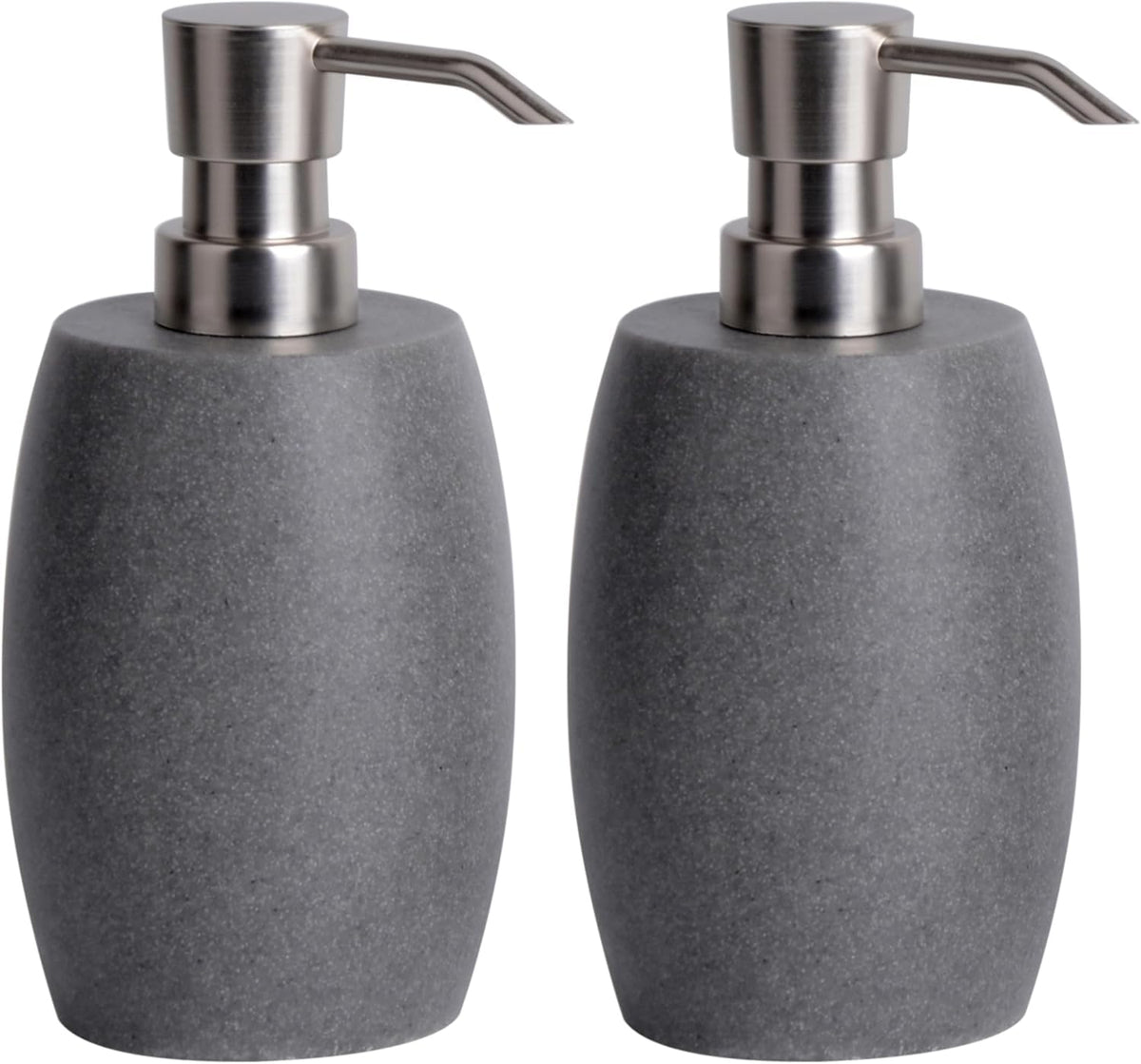 Clasin Home sandstone textured resin dispenser with metallic pump in gray, 12 oz capacity.