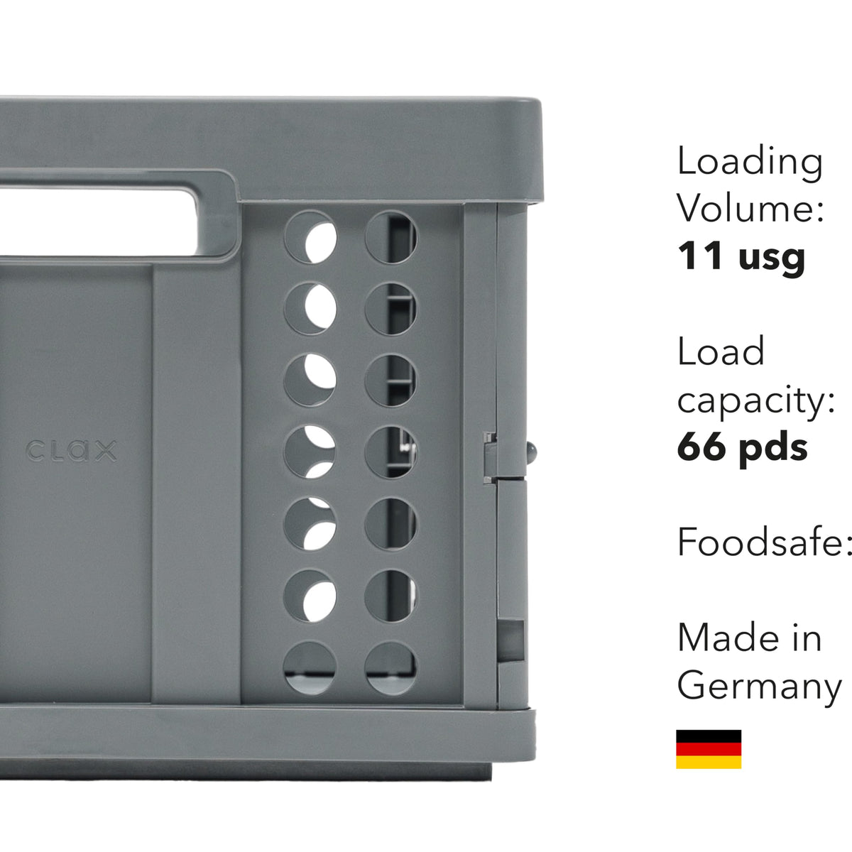 Clax crate opened dimensions reveal tall interior for easy loading and access.