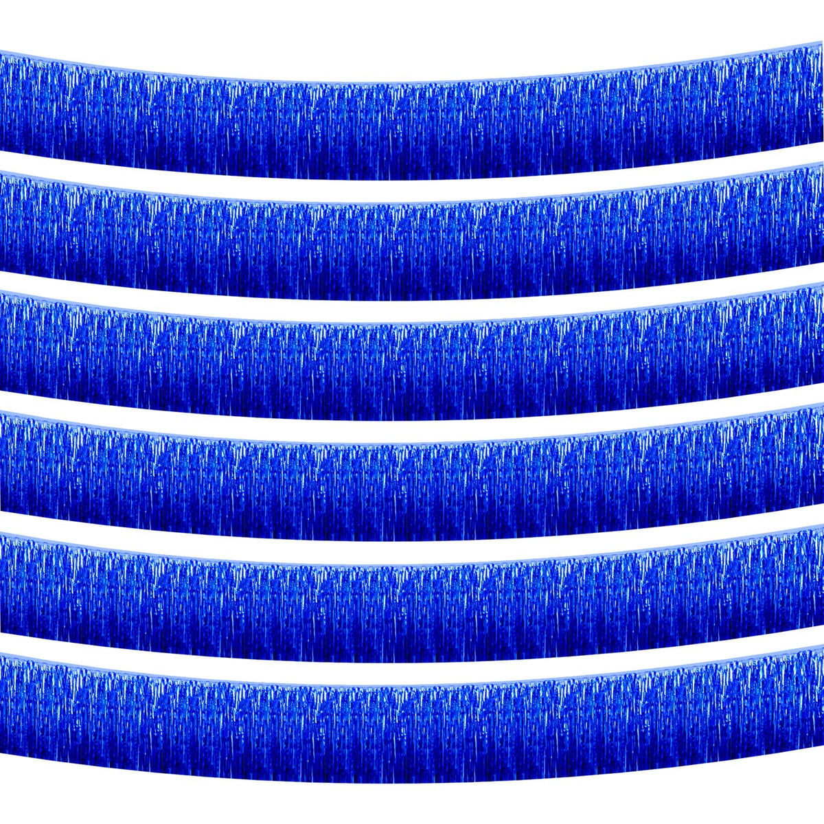 Clayghsen blue foil fringe garland creates a shimmering backdrop for parties and parades.