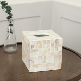Handcrafted CLAYNIX tissue box cover from Boi Khe artisans with mosaic inlay.