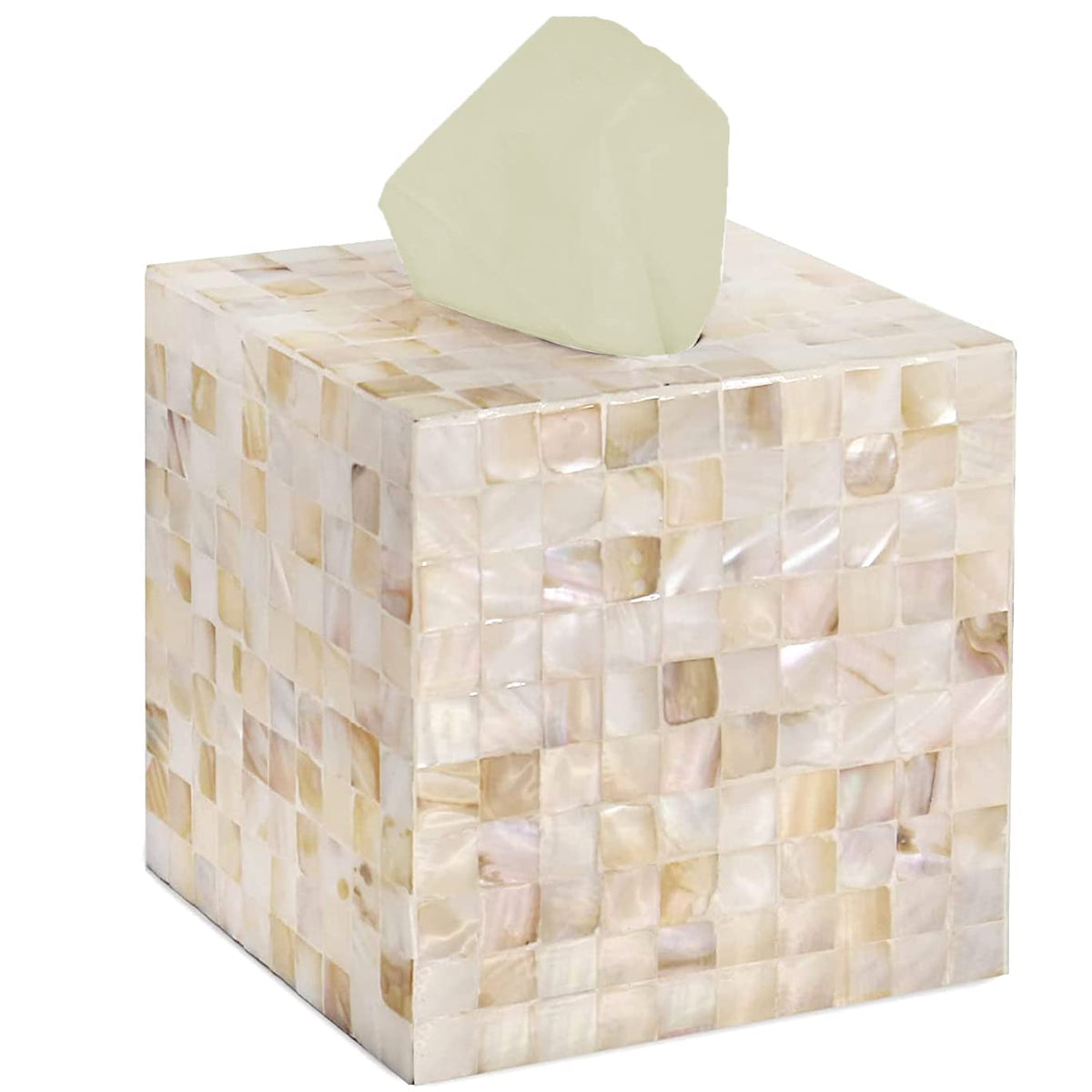 CLAYNIX mosaic mother of pearl tissue box cover adds luxury to any bathroom.