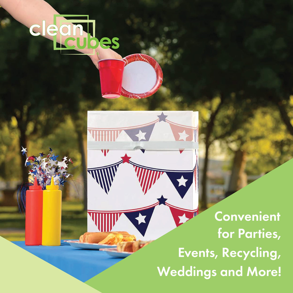 Clean Cubes unfolded in use with fitted bags for tidy cleanup.