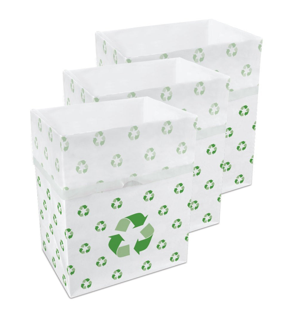 Clean Cubes folded-flat 13-gallon pop-up bin, easy storage and transport.