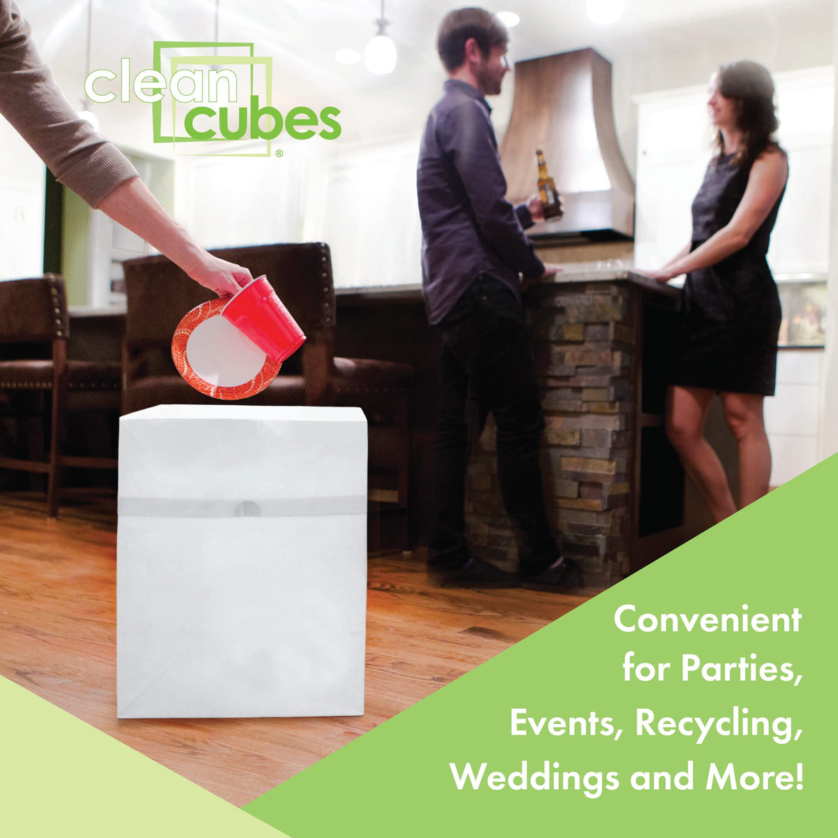 Clean Cubes 3-pack with fitted bags ready for trash and recycling.
