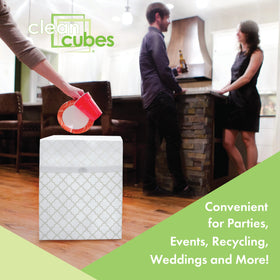 Clean Cubes 3-pack with fitted bags ready for mess-free gatherings.