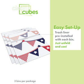 Clean Cubes fitted trash bags ensure mess-free disposal and quick changes.