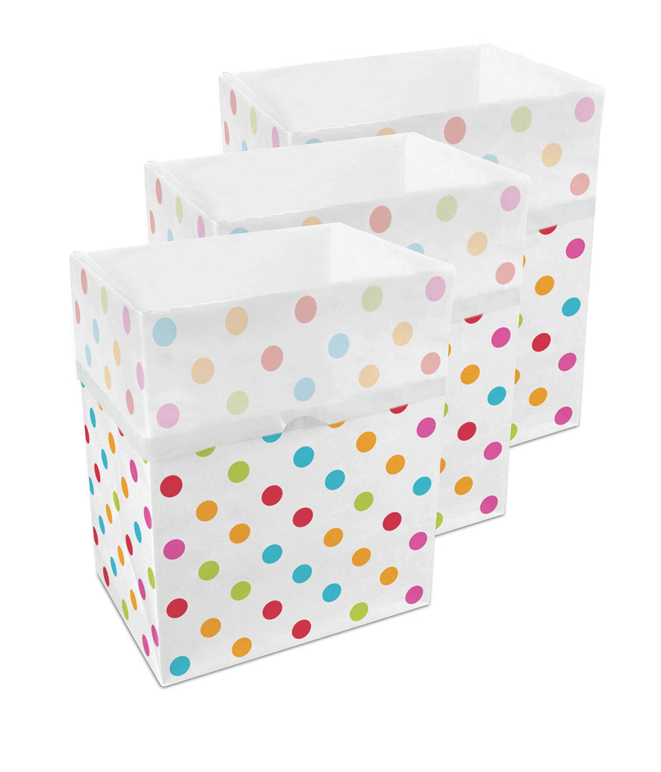 Clean Cubes polka-dot 13-gallon pop-up bin folded for storage and portability