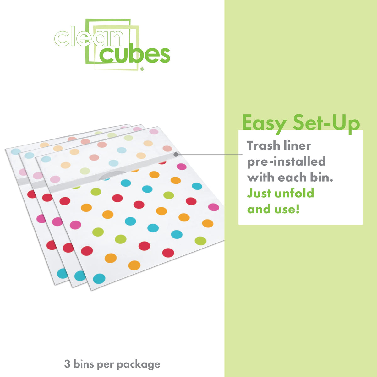 Clean Cubes polka-dot event bin ideal for parties and gatherings