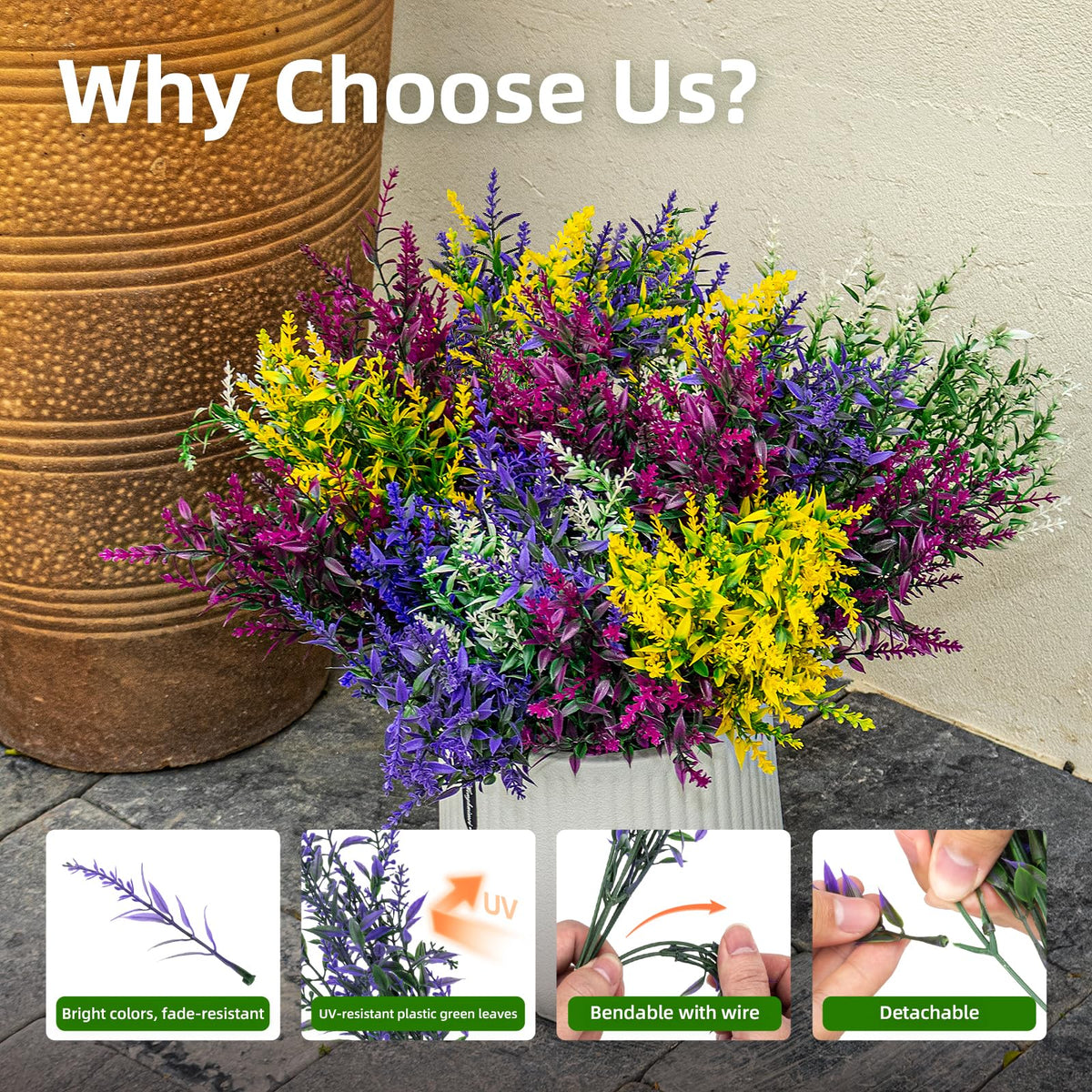 CLEANGOR lavender artificial flowers bundle in white for bright displays