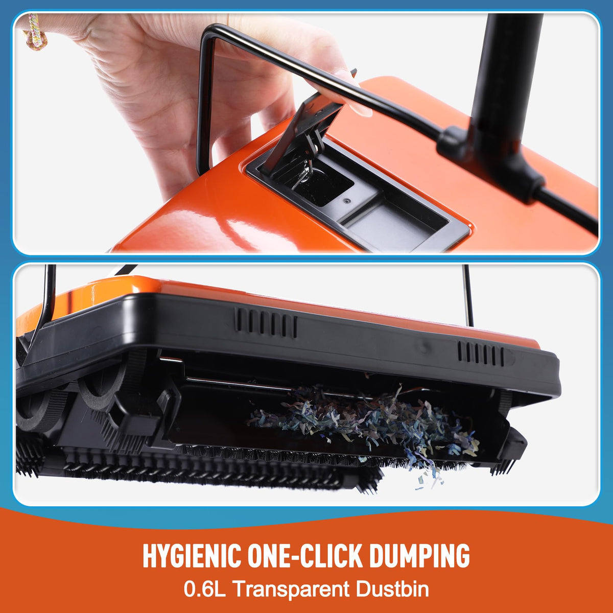 CLEANHOME large dustbin enables one-handed dump after sweeping