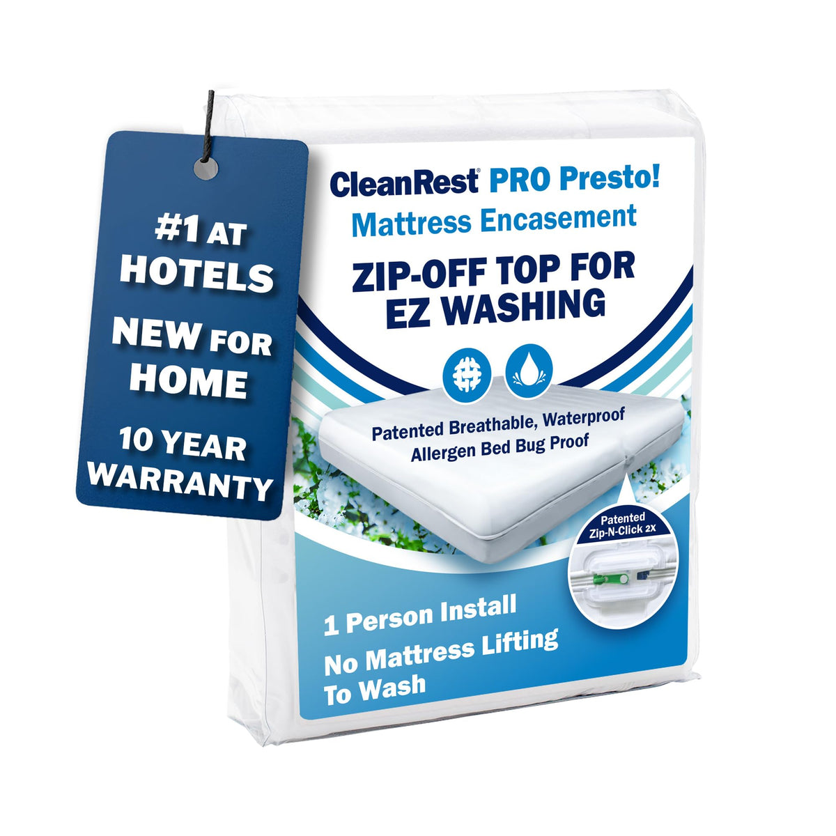 CleanRest PRO Presto zip-off top enables quick laundry and continuous protection.