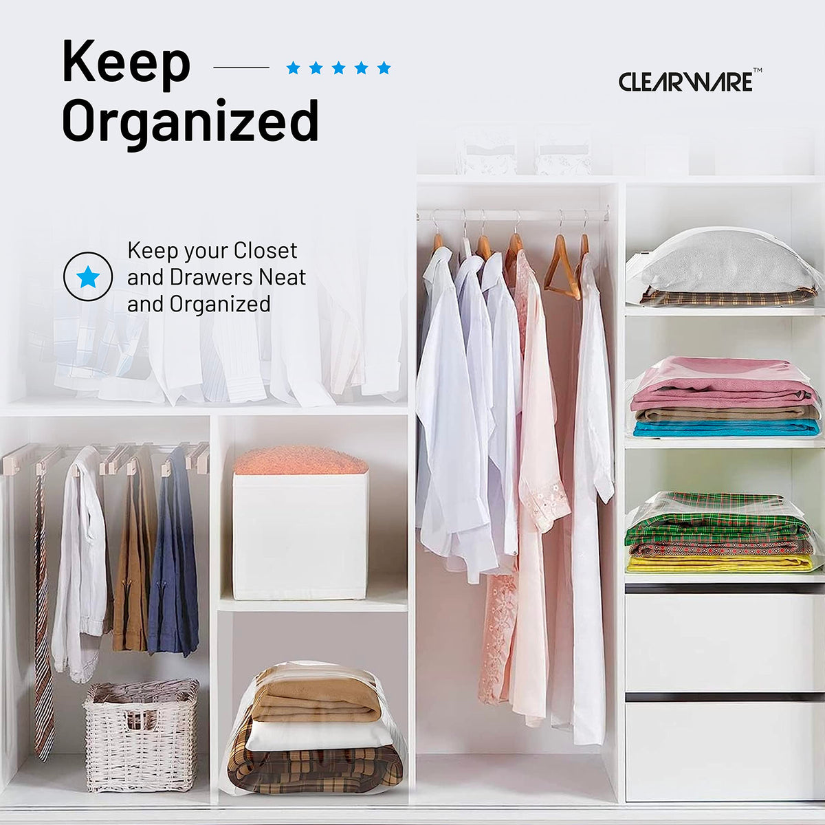 CLEARWARE freezer-safe bag protects frozen items from moisture and odors.