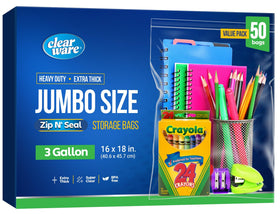 CLEARWARE 3-gallon storage bag with zipper top for quick item identification