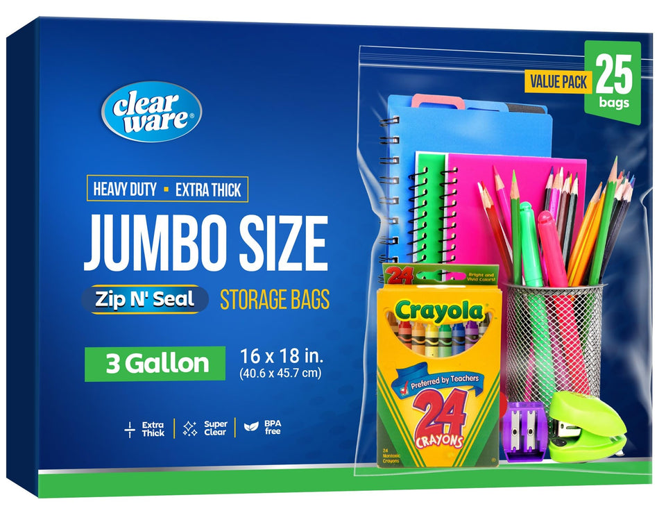 CLEARWARE large storage bag with zipper top for organized closet storage.