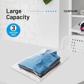 CLEARWARE stackable storage bags arranged neatly on a shelf