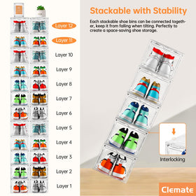 Clemate clear plastic shoe box showcases shoes while protecting from dust