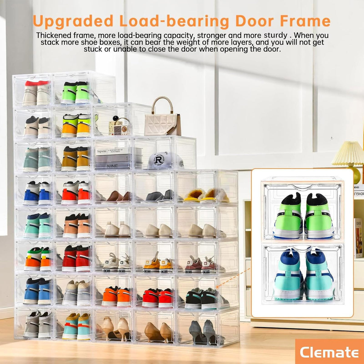 Clemate magnetic-door shoe storage with secure closure and quick retrieval