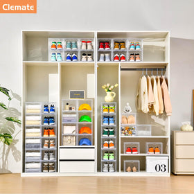 Clemate drop-front display solution for sneaker organization and easy access