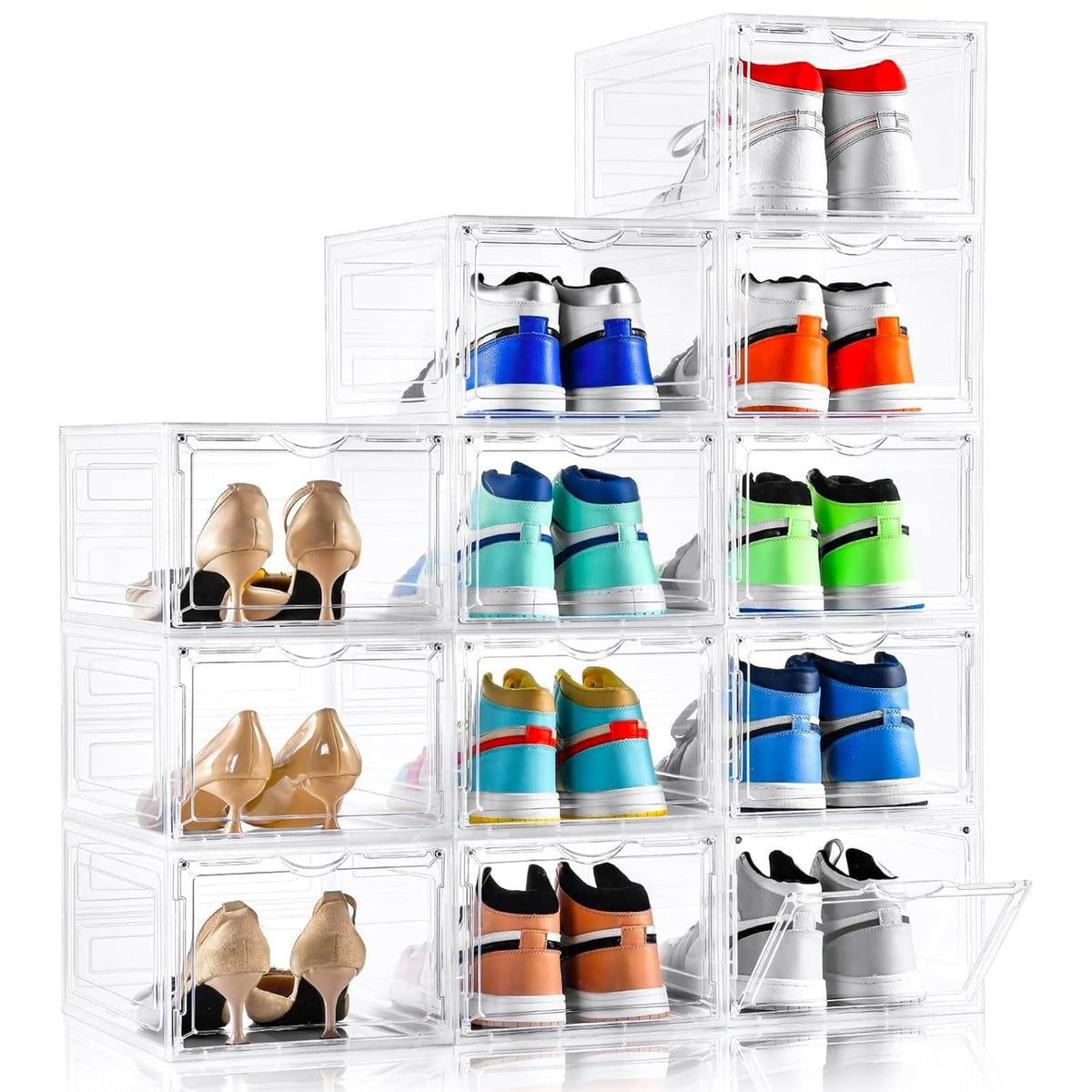 Clemate transparent-display box showing shoes for quick viewing and selection