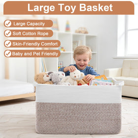 ClenClever basket in a living room displaying decorative balance of white and brown.
