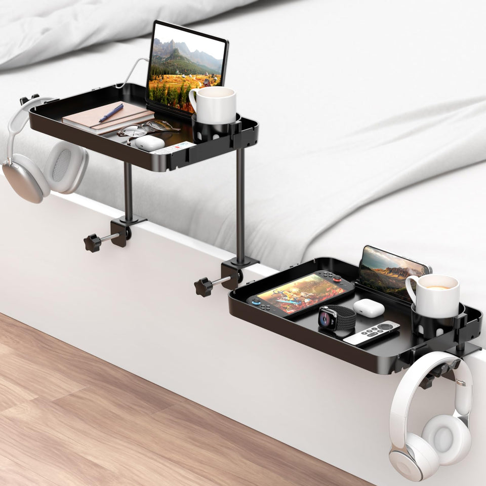 CLESOO bedside shelf on a top bunk clip-on for easy reach in dorm room.
