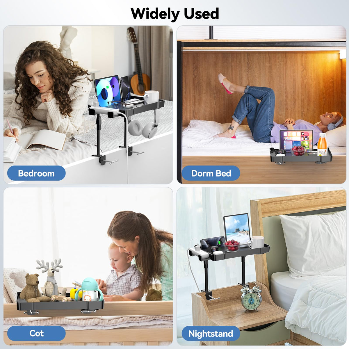 CLESOO black bedside shelf adds convenient bedside storage.