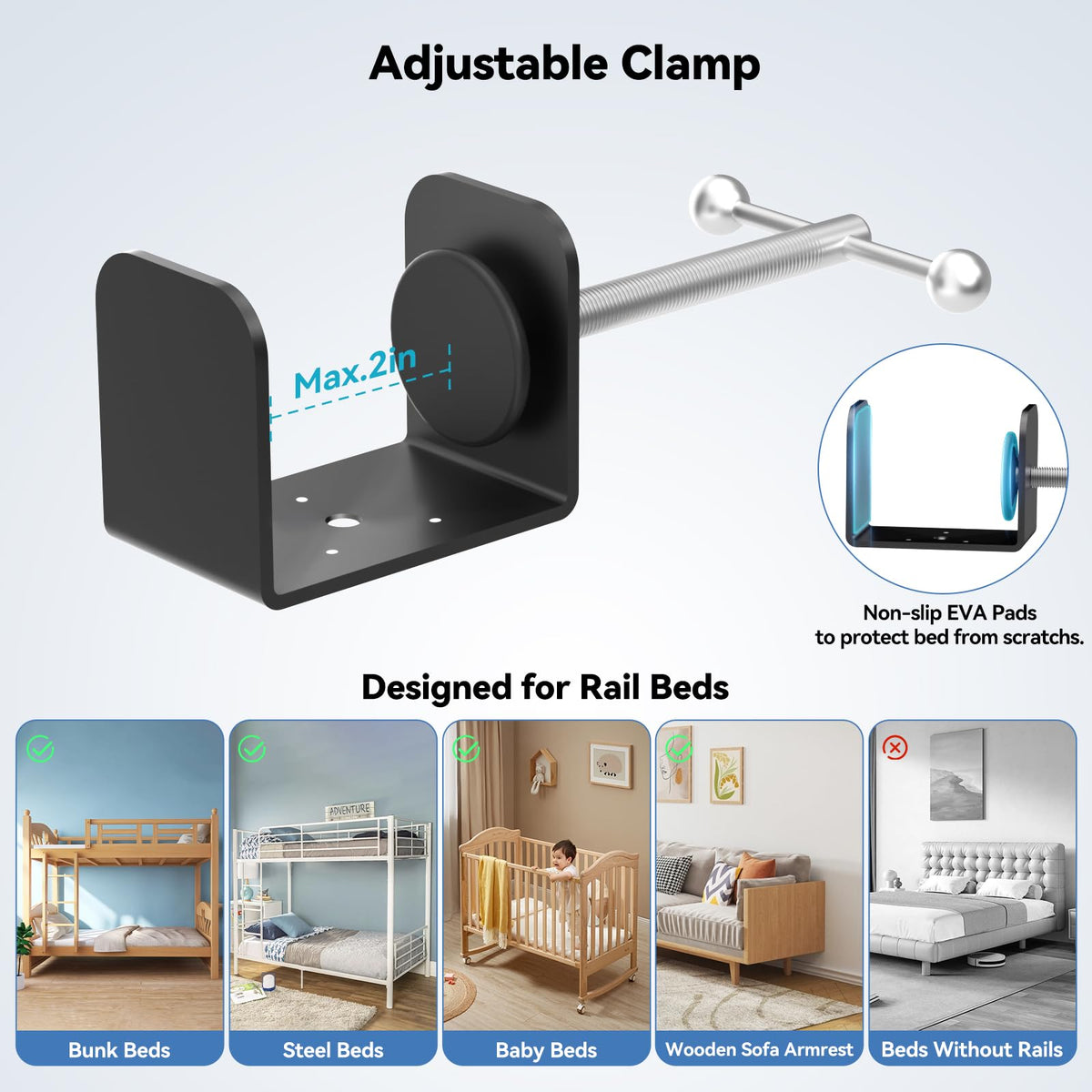 CLESOO durable nightstand tray and metal holder for stability.