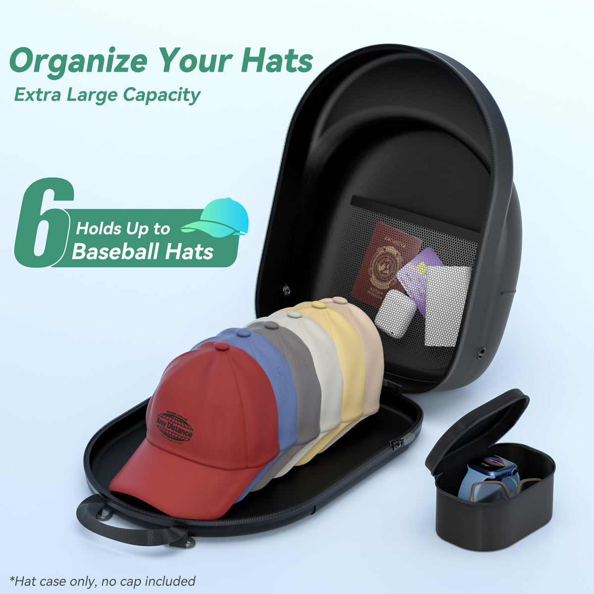 CLESOO hat-case-inside-6-caps closed securing six caps during travel