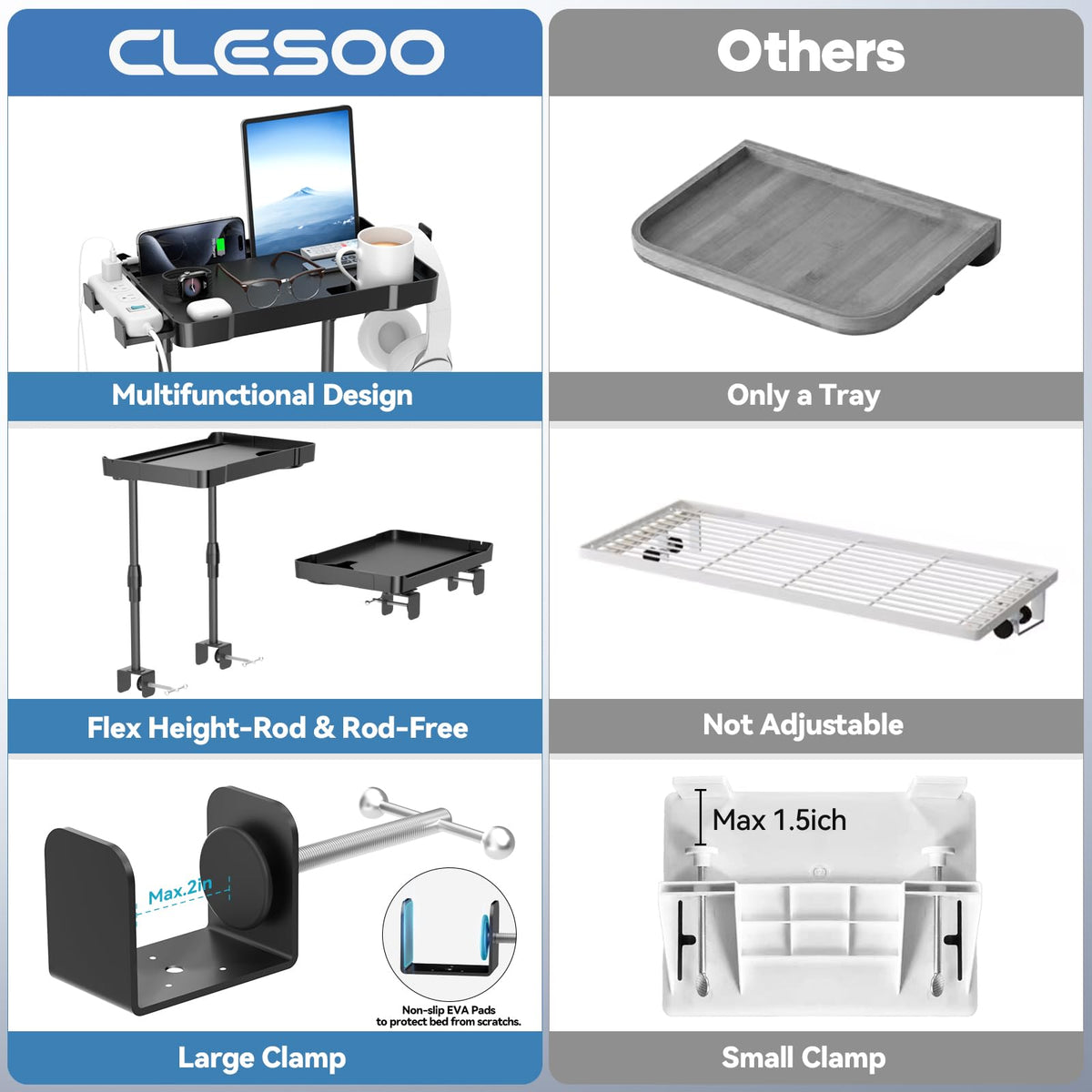CLESOO multi-functional dorm tray doubles as a small desk.