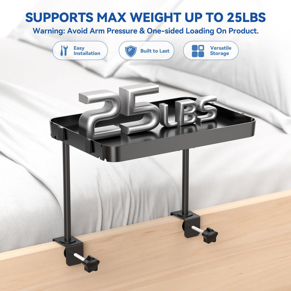 CLESOO removable cup holder keeps beverages secure beside the bed.