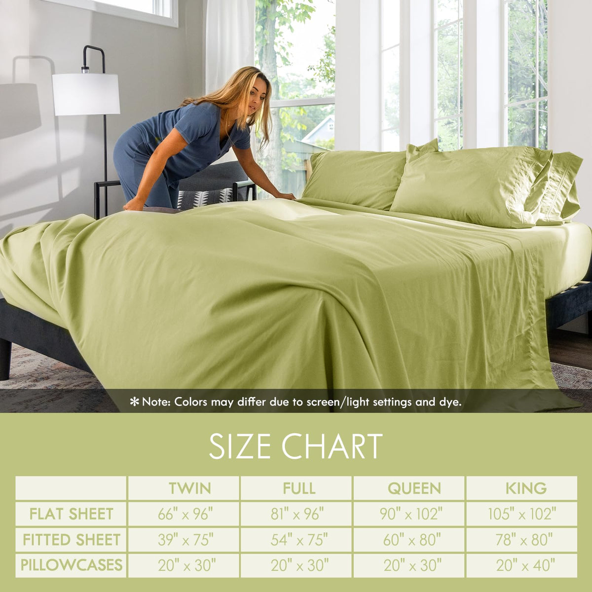 ClevaHome Queen Leaf Green bed in a cozy, inviting bedroom setting.