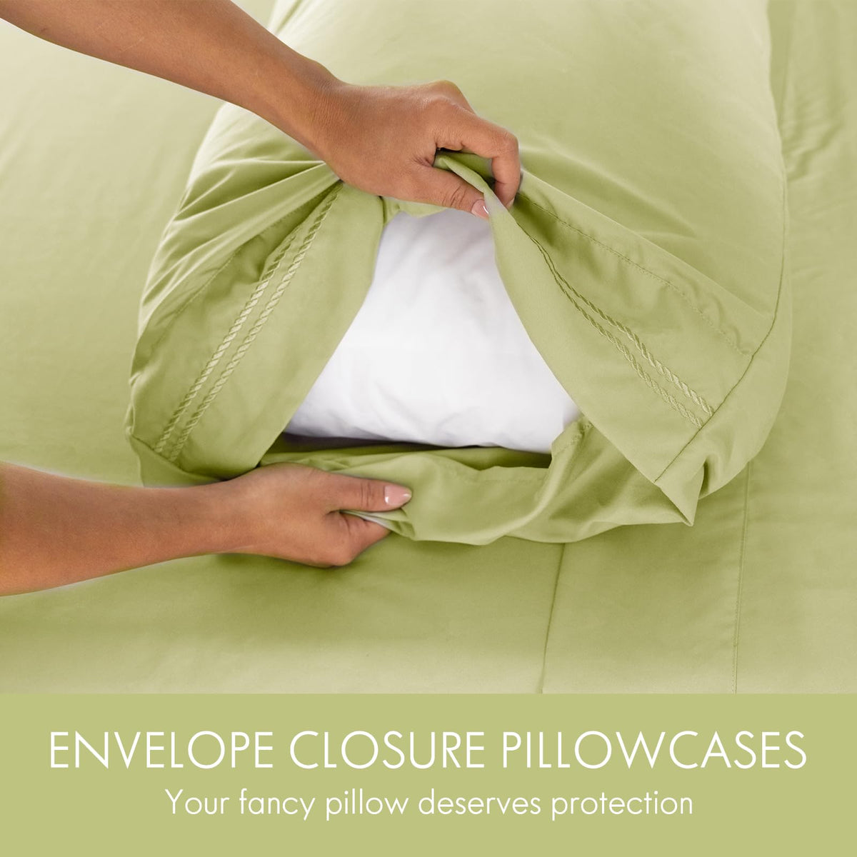 ClevaHome Queen Leaf Green fitted sheet on a deep-pocket mattress for secure fit.