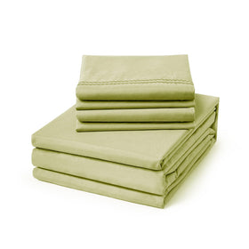 ClevaHome Queen Leaf Green flat sheet in soft microfiber for cool, comfortable nights.