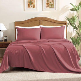 ClevaHome queen flat sheet, breathable microfiber for year-round comfort.