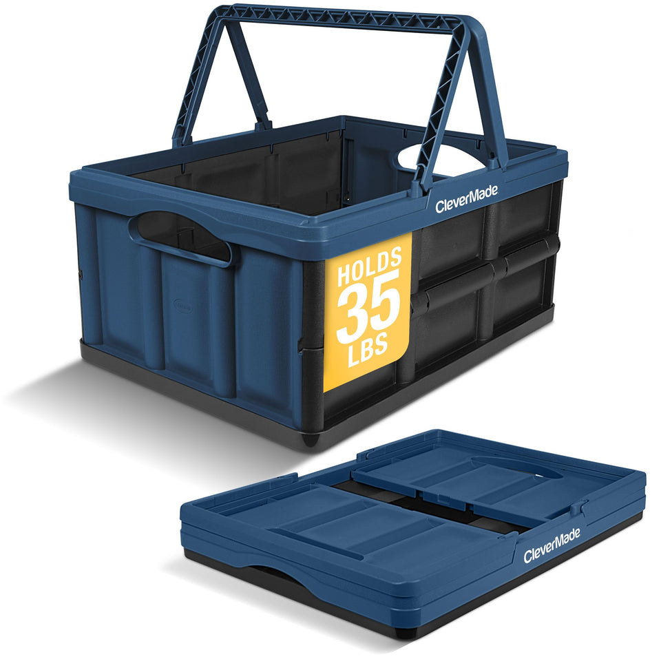 CleverMade 32L collapsible basket open, easy to load groceries with a sturdy, one-handed setup.