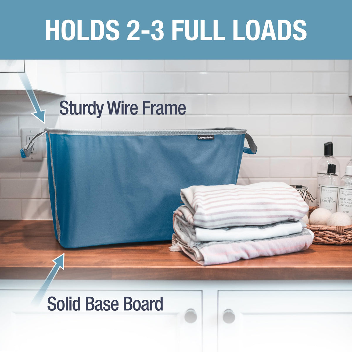 CleverMade 60L open-full size basket showing upright form with reinforced rim