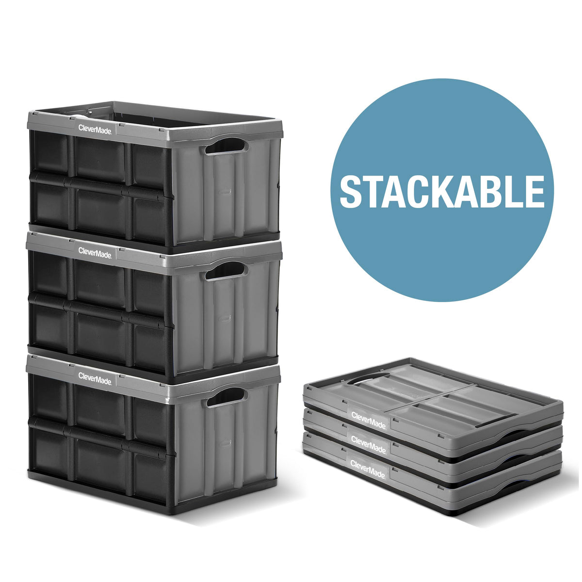 CleverMade 62L bin in a garage for organized storage.
