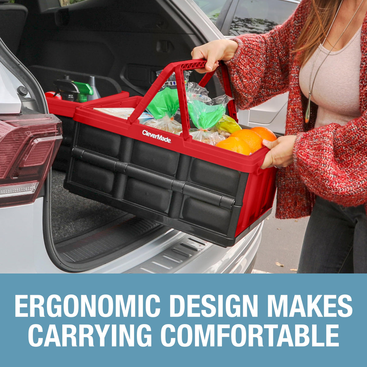 CleverMade 32L basket used for grocery haul or storage at home.