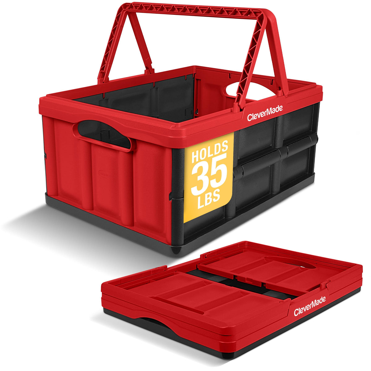 CleverMade 32L basket open with handles, ideal for easy grocery loading.