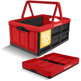 CleverMade 32L basket open with handles, ideal for easy grocery loading.