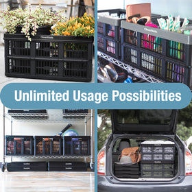 CleverMade Collapsible Crate Obsidian folded for compact storage.