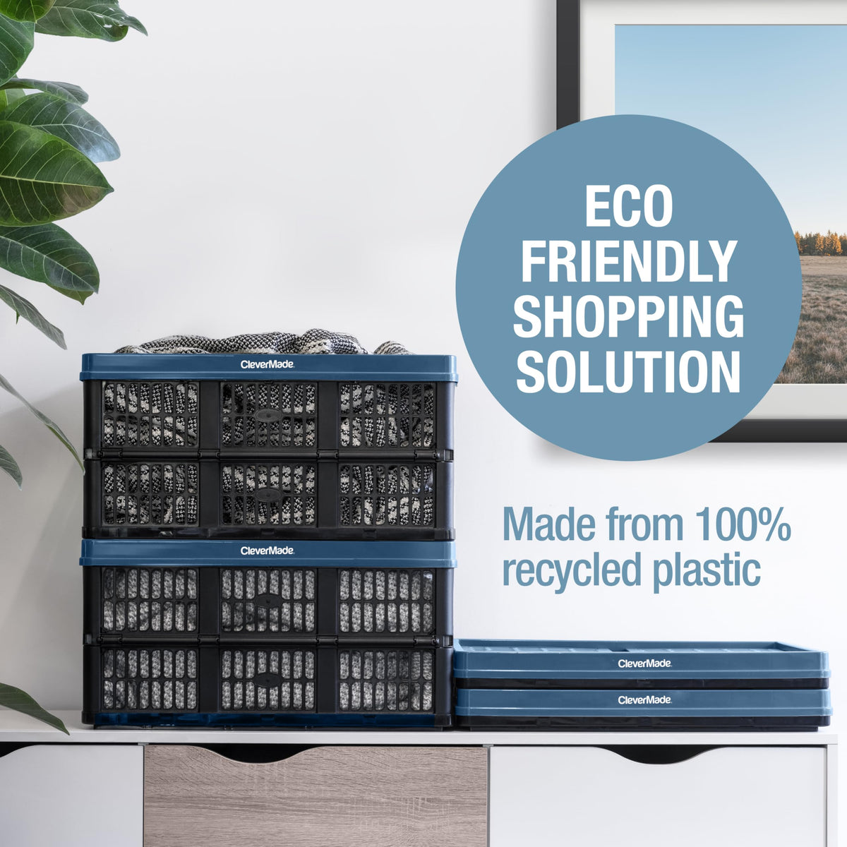 CleverMade Collapsible Crate Obsidian with side handles for easy lifting.