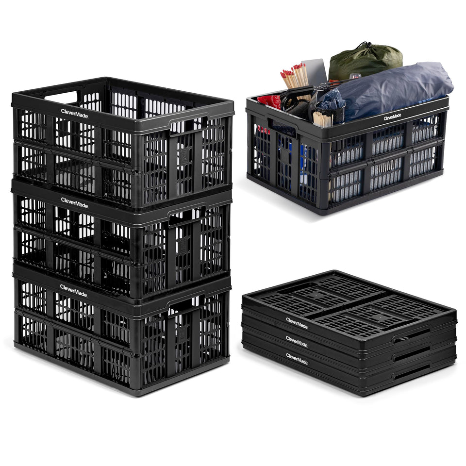 CleverMade Collapsible Crate Obsidian open for quick access and organization.