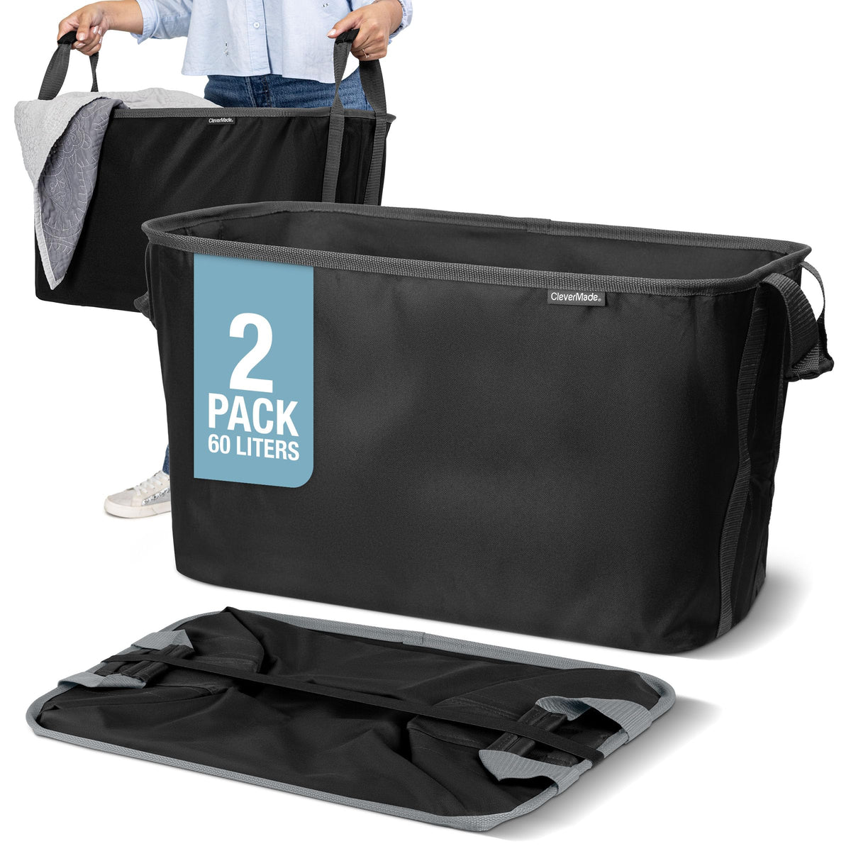 CleverMade Collapsible Laundry Basket open with reinforced rim for stable loading.
