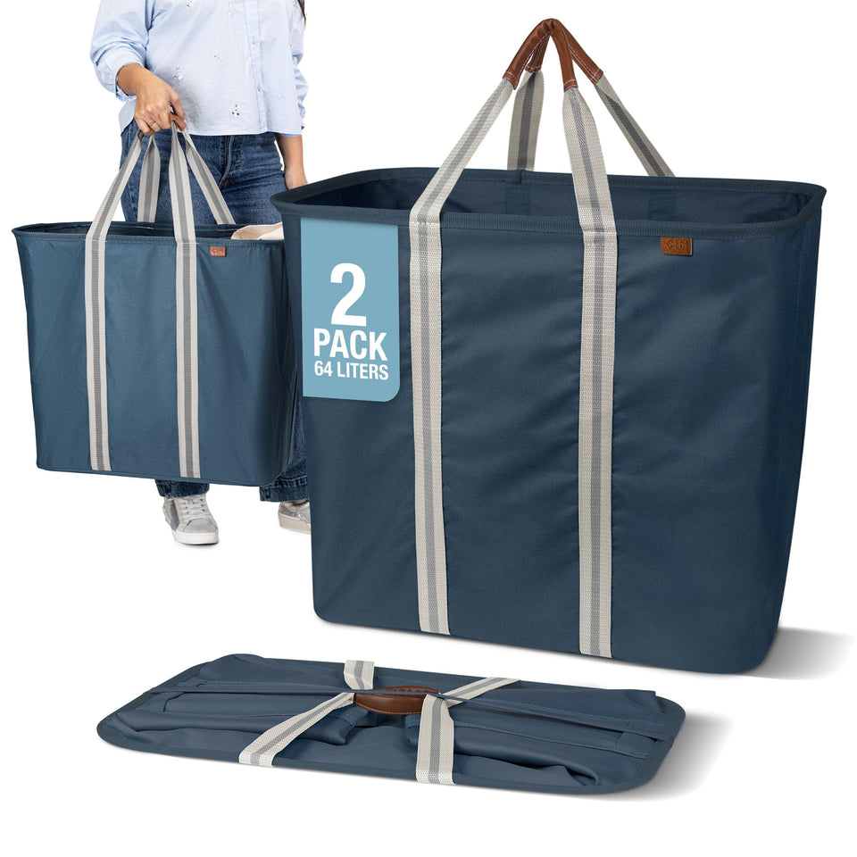 CleverMade collapsible laundry caddy with foldable frame for space-saving closet organization.