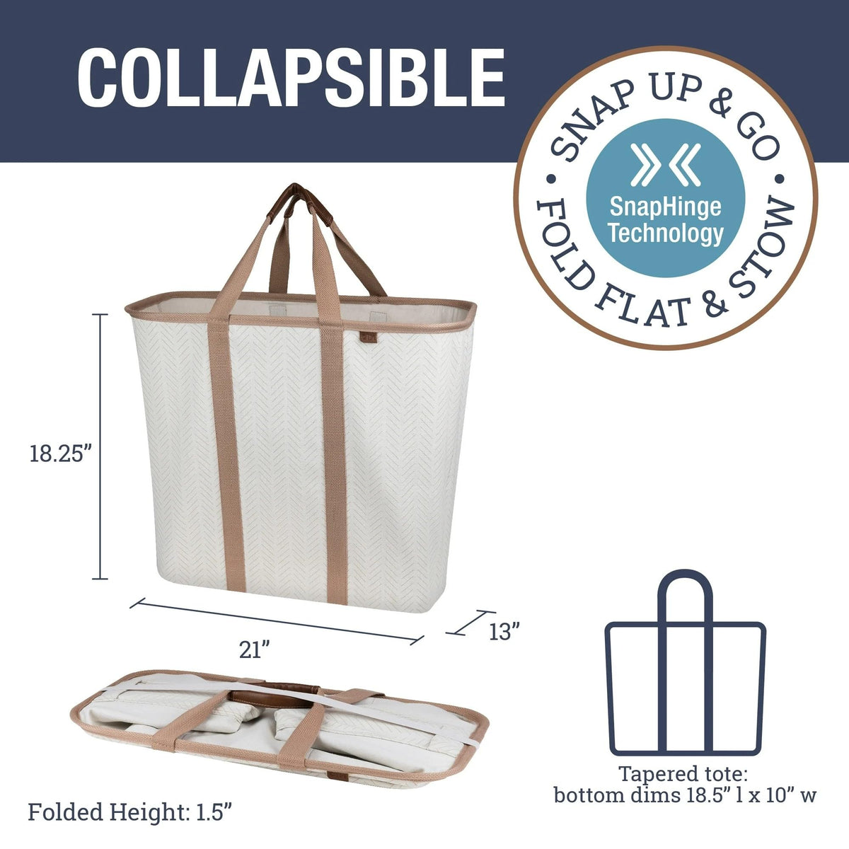 CleverMade Collapsible Laundry Caddy folded flat for ultra compact storage.