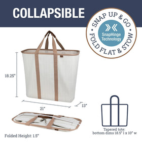 CleverMade Collapsible Laundry Caddy folded flat for ultra compact storage.