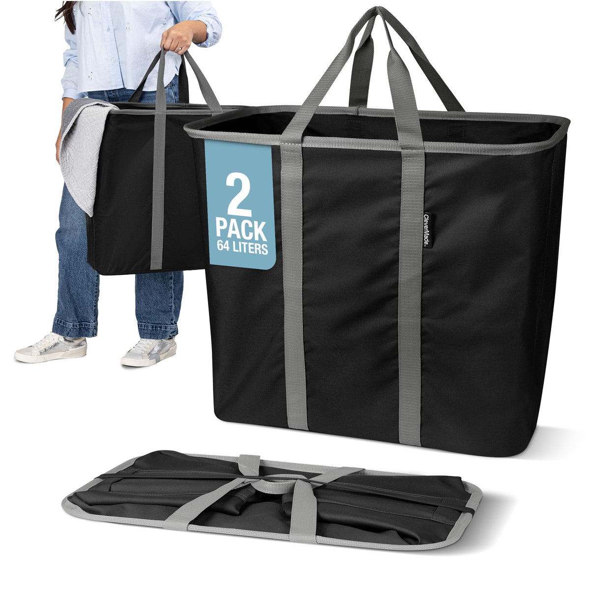CleverMade collapsible laundry caddy opens instantly for quick sorting and transport.