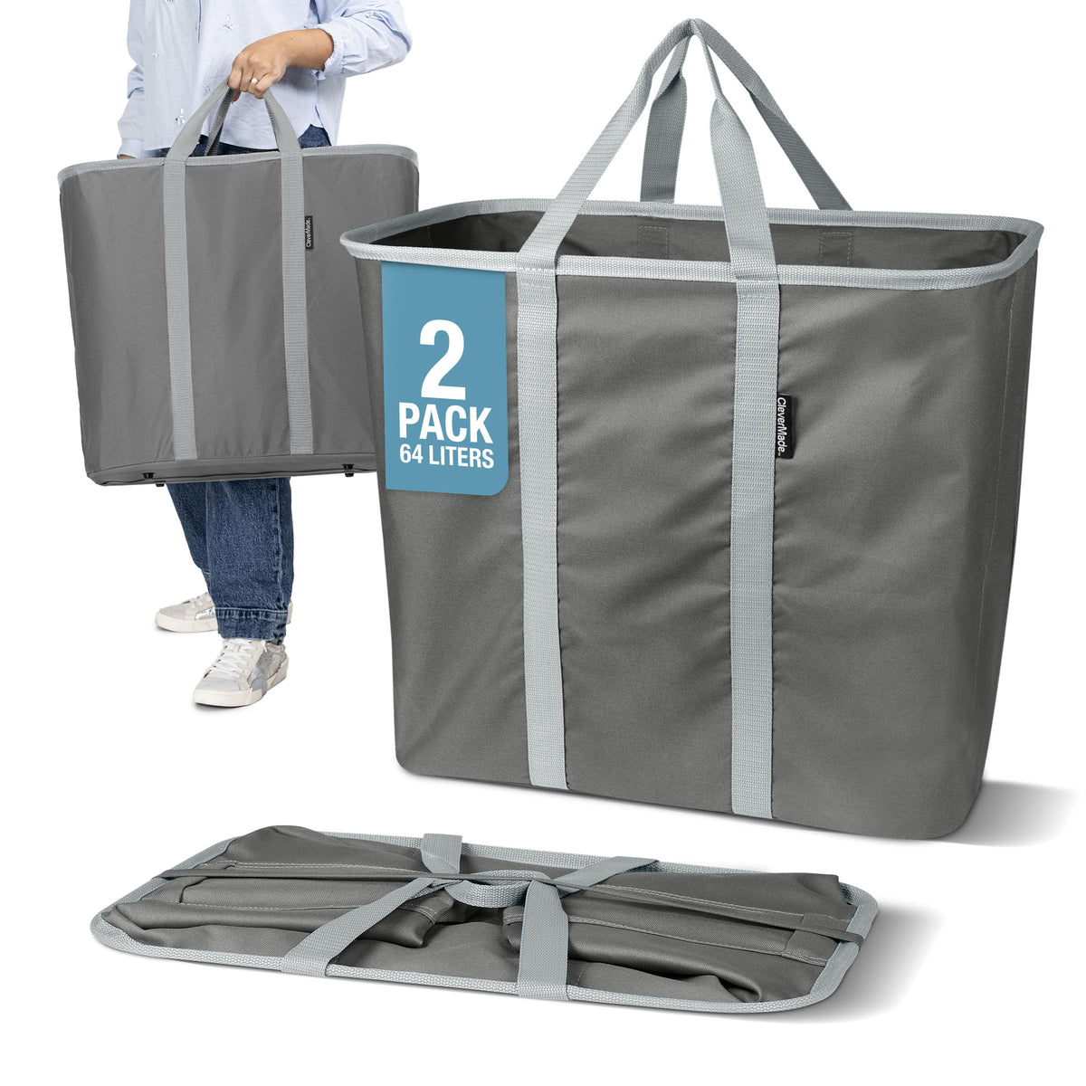 CleverMade collapsible laundry caddy opened for easy sorting and transport.