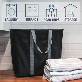 CleverMade Collapsible Laundry Caddy sturdy steel rim supports heavy loads.